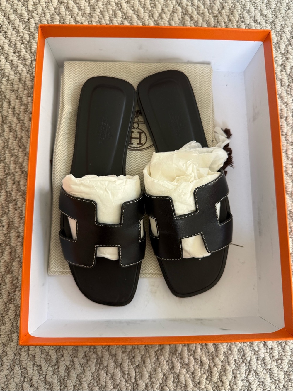 Authentic Hermes Black Oran Sandal
